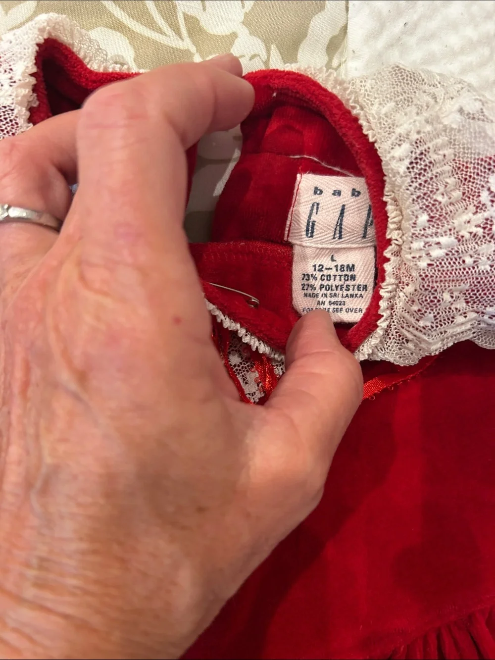 GAP Red Velvet Dress with White Lace Collar